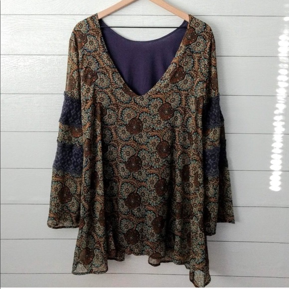 Volcom Chiffon Overlay Boho Wide Sleeve Dress - Picture 3 of 6